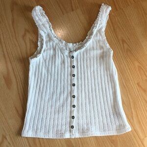 American Eagle Outfitters White Ribbed Button-Front Camisole